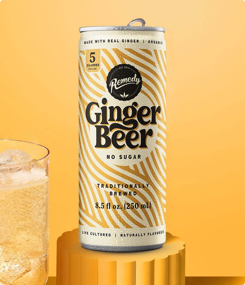 Remedy Ginger Beer Can and Glass